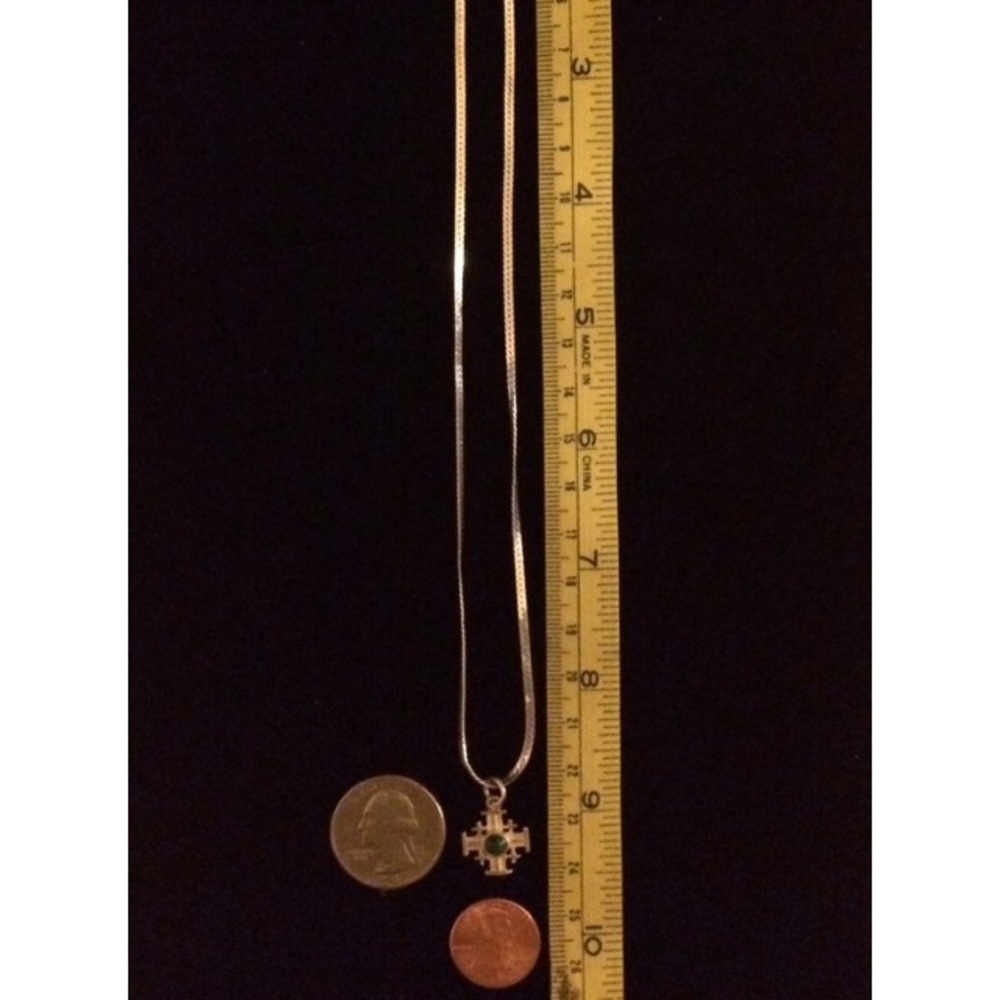 18" Silver Flat Snake Chain w/ Greek Cross Vintage - Picture 3 of 8